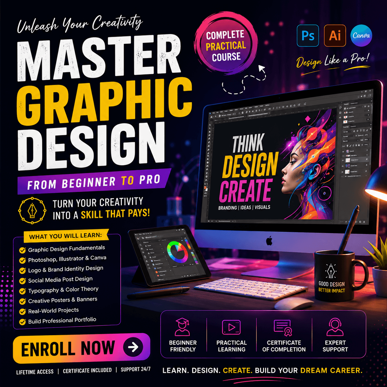 Graphic Design Mastery – From Beginner to Pro